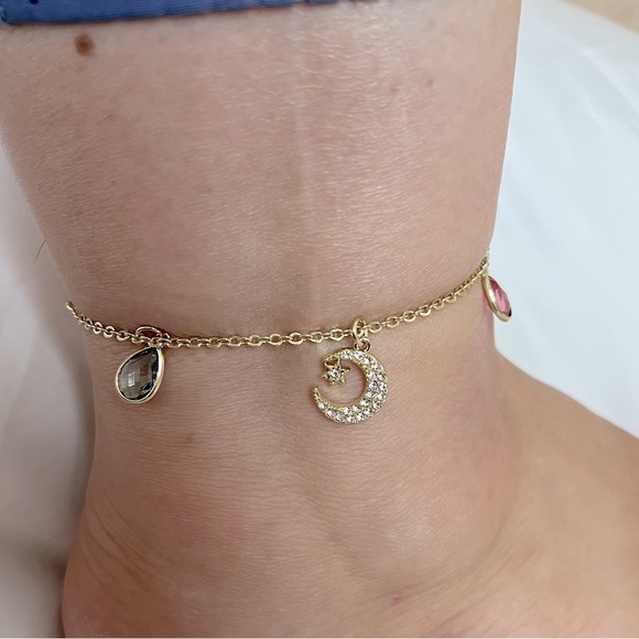 New Victoria Secret gold Ankle Leg bracelet charm Rare stars Moon Crystals